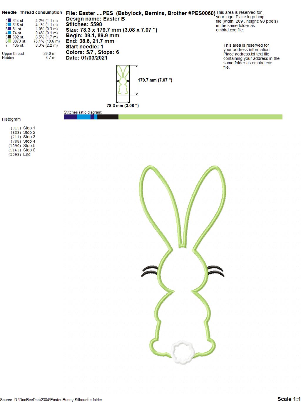 Easter Bunny Silhouette - Applique