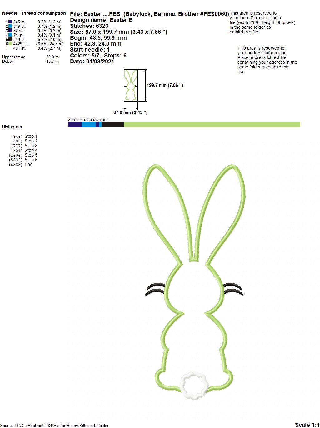 Easter Bunny Silhouette - Applique