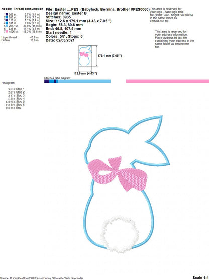 Easter Bunny Silhouette with Bow - Applique