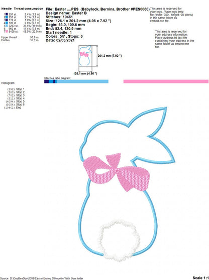 Easter Bunny Silhouette with Bow - Applique