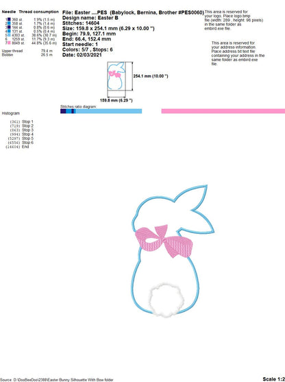 Easter Bunny Silhouette with Bow - Applique