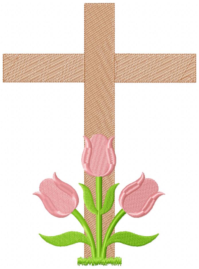 Easter Cross with Tulips - Fill Stitch