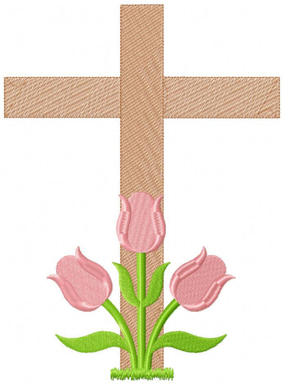 Easter Cross with Tulips - Fill Stitch