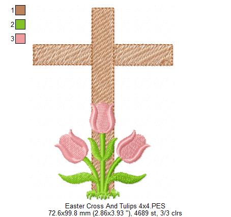 Easter Cross with Tulips - Fill Stitch