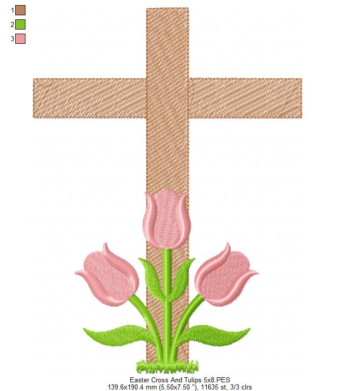 Easter Cross with Tulips - Fill Stitch