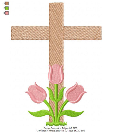 Easter Cross with Tulips - Fill Stitch