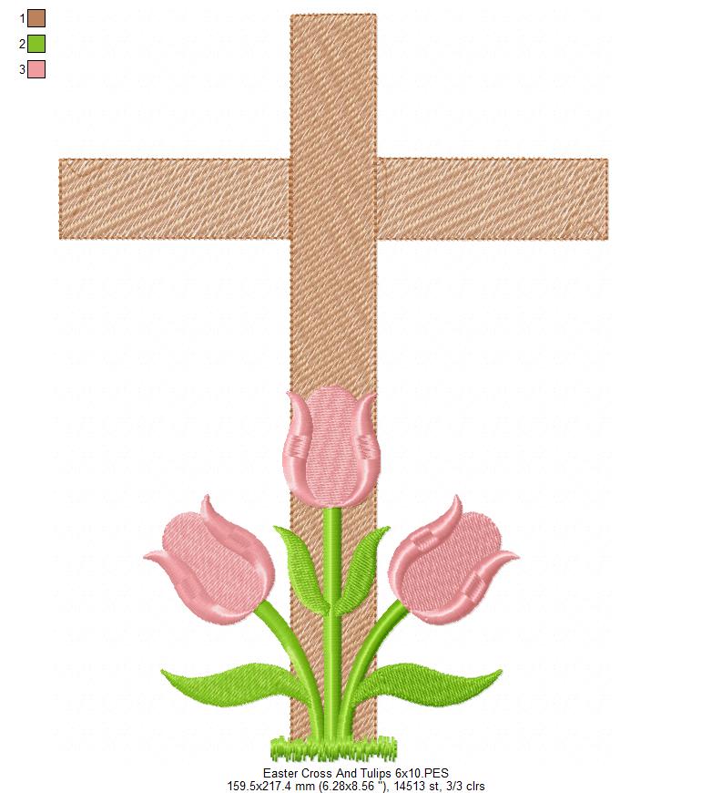 Easter Cross with Tulips - Fill Stitch