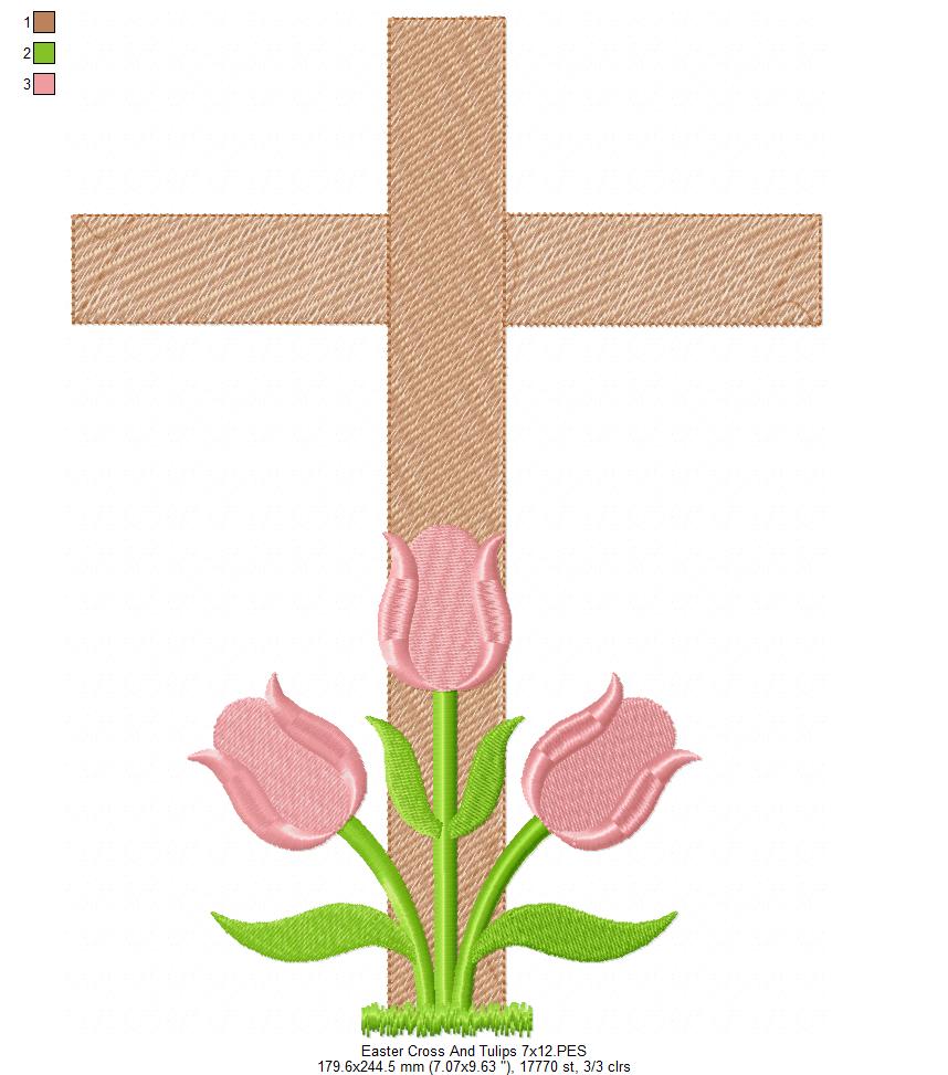 Easter Cross with Tulips - Fill Stitch