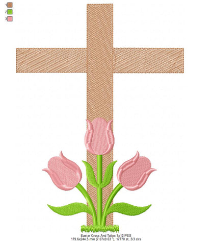Easter Cross with Tulips - Fill Stitch