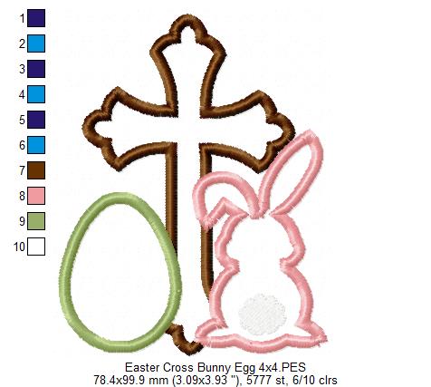 Easter Cross, Egg and Bunny - Applique
