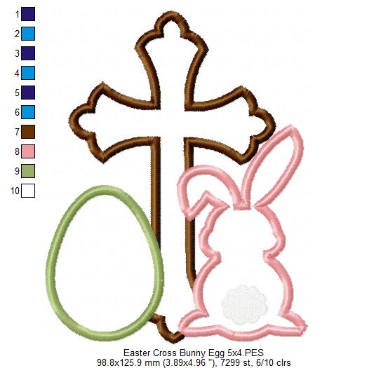 Easter Cross, Egg and Bunny - Applique