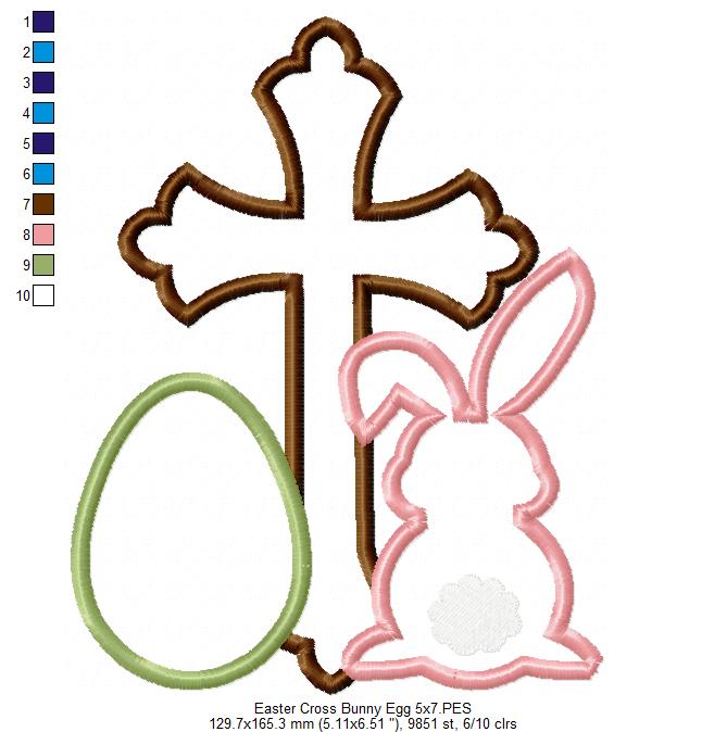 Easter Cross, Egg and Bunny - Applique