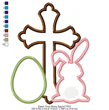Easter Cross, Egg and Bunny - Applique