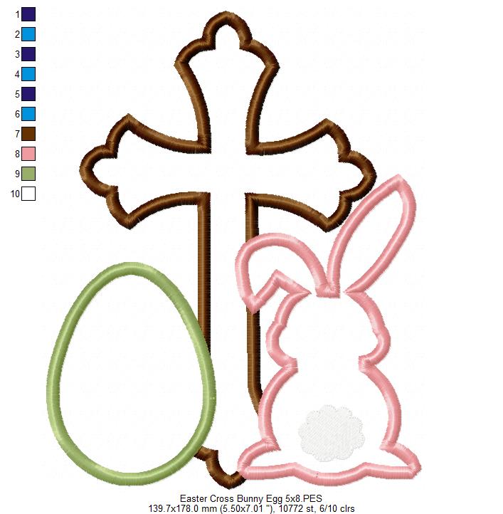 Easter Cross, Egg and Bunny - Applique