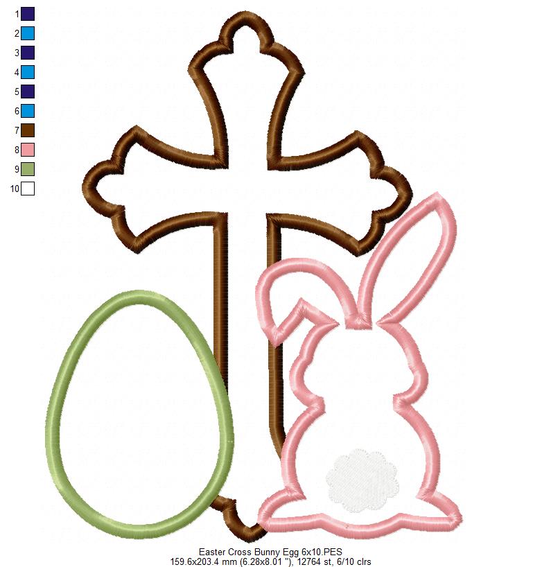 Easter Cross, Egg and Bunny - Applique