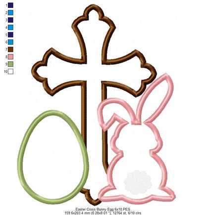 Easter Cross, Egg and Bunny - Applique
