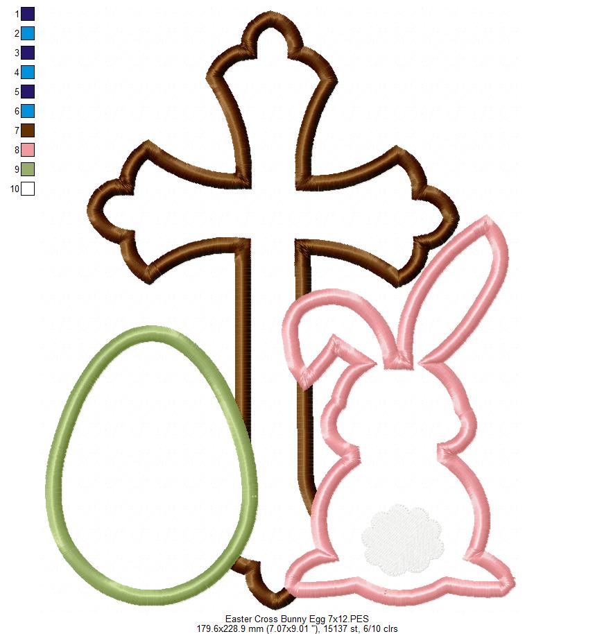 Easter Cross, Egg and Bunny - Applique