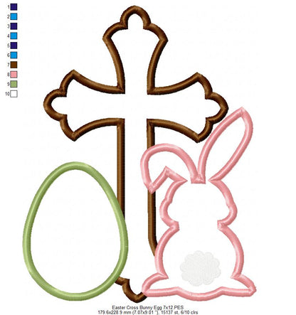 Easter Cross, Egg and Bunny - Applique