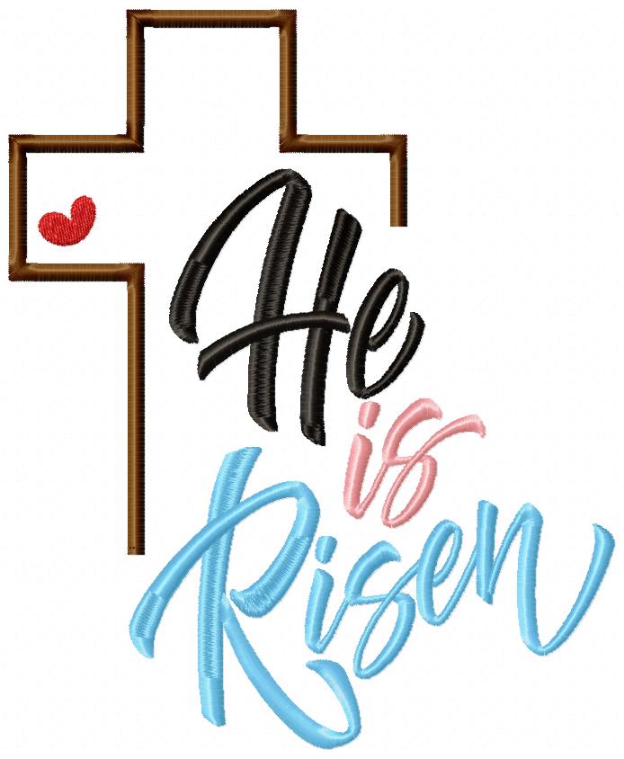 Easter Cross He is Risen - Fill Stitch - Machine Embroidery Design