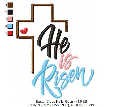 Easter Cross He is Risen - Fill Stitch - Machine Embroidery Design