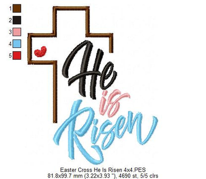 Easter Cross He is Risen - Fill Stitch - Machine Embroidery Design