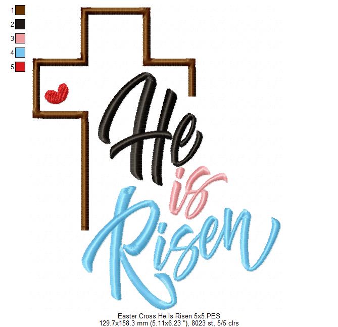 Easter Cross He is Risen - Fill Stitch - Machine Embroidery Design