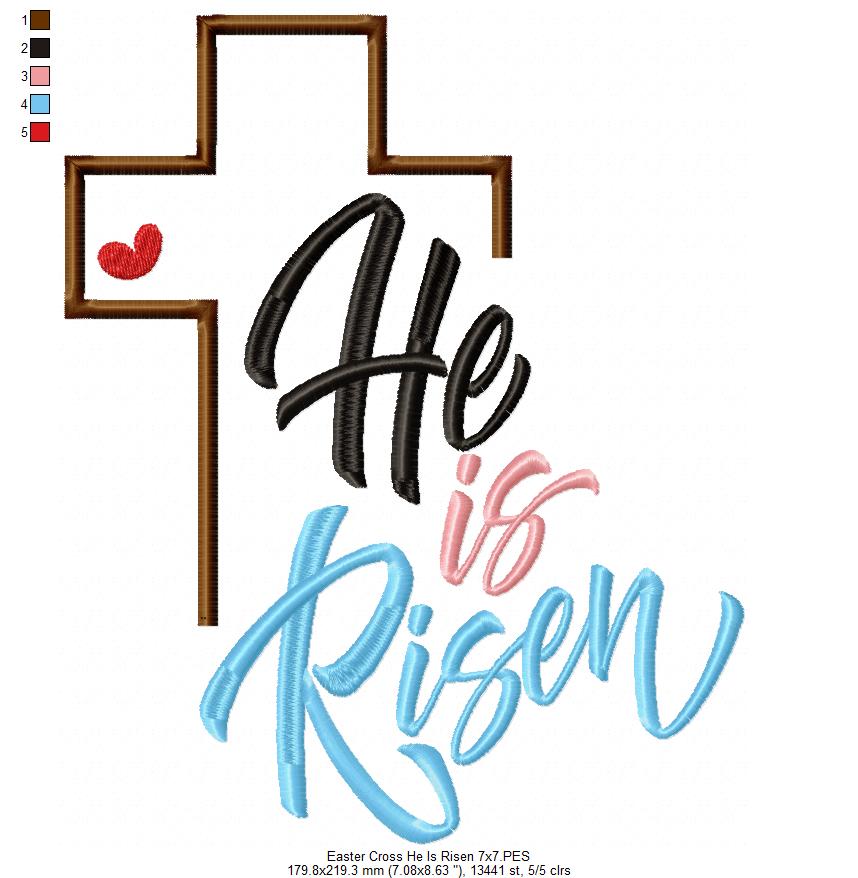 Easter Cross He is Risen - Fill Stitch - Machine Embroidery Design