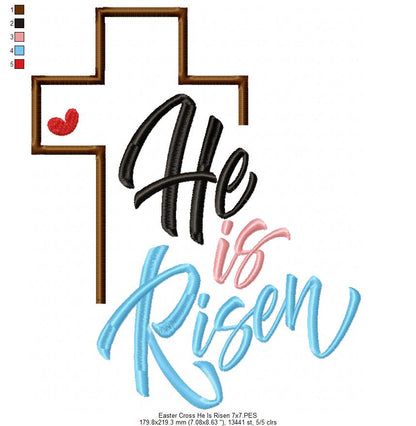 Easter Cross He is Risen - Fill Stitch - Machine Embroidery Design