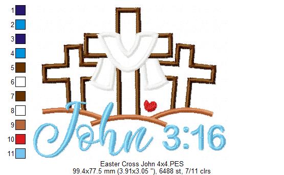 John 3:16 Cross Scene – Appliqué – Machine Embroidery Design