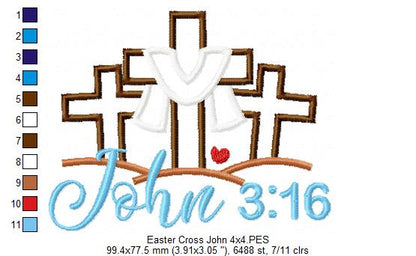 John 3:16 Cross Scene – Appliqué – Machine Embroidery Design