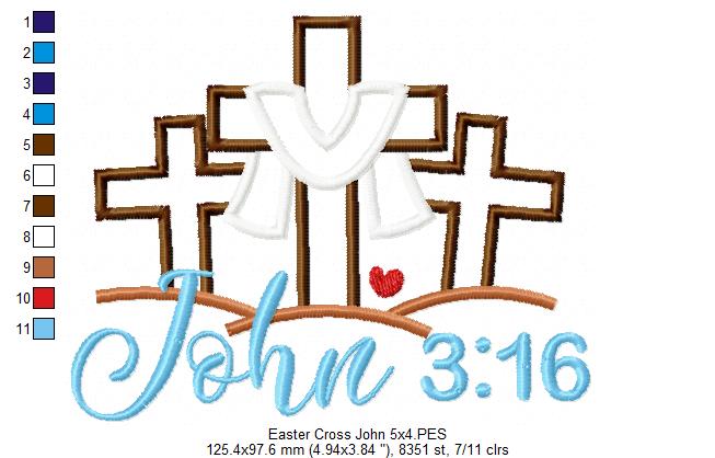 John 3:16 Cross Scene – Appliqué – Machine Embroidery Design