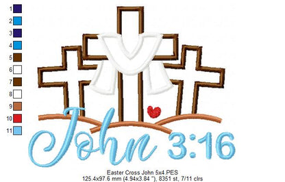 John 3:16 Cross Scene – Appliqué – Machine Embroidery Design