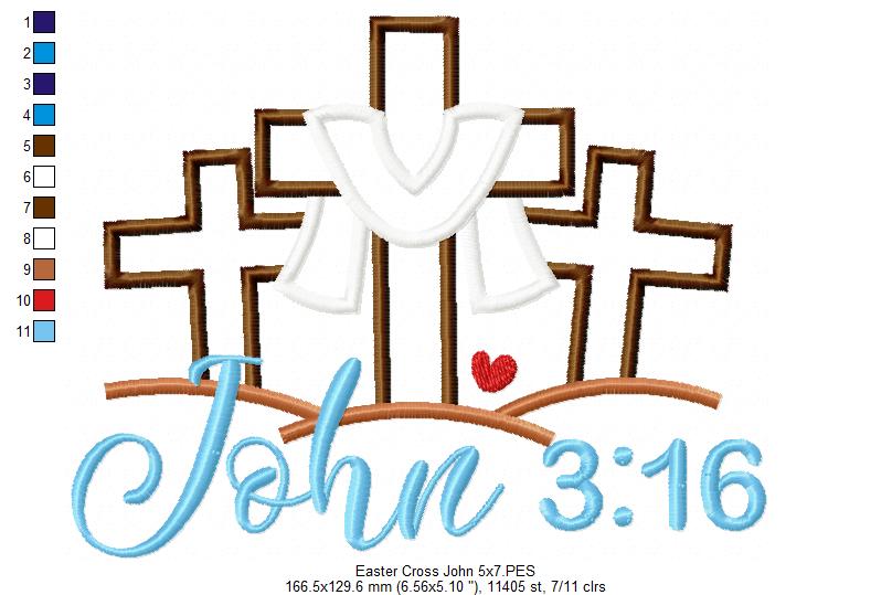 Easter Cross John 3:16 - Applique Embroidery