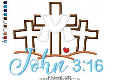 John 3:16 Cross Scene – Appliqué – Machine Embroidery Design