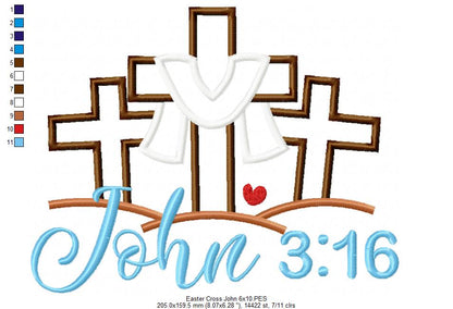 John 3:16 Cross Scene – Appliqué – Machine Embroidery Design