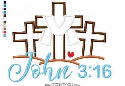 John 3:16 Cross Scene – Appliqué – Machine Embroidery Design