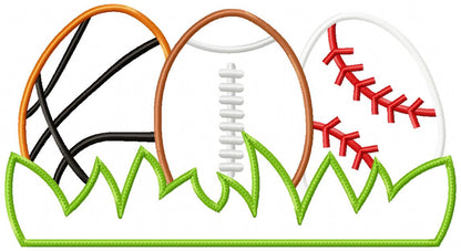 Easter Eggs Sports Balls - Applique - Basketball, Football and baseball