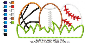 Easter Eggs Sports Balls - Applique - Basketball, Football and baseball