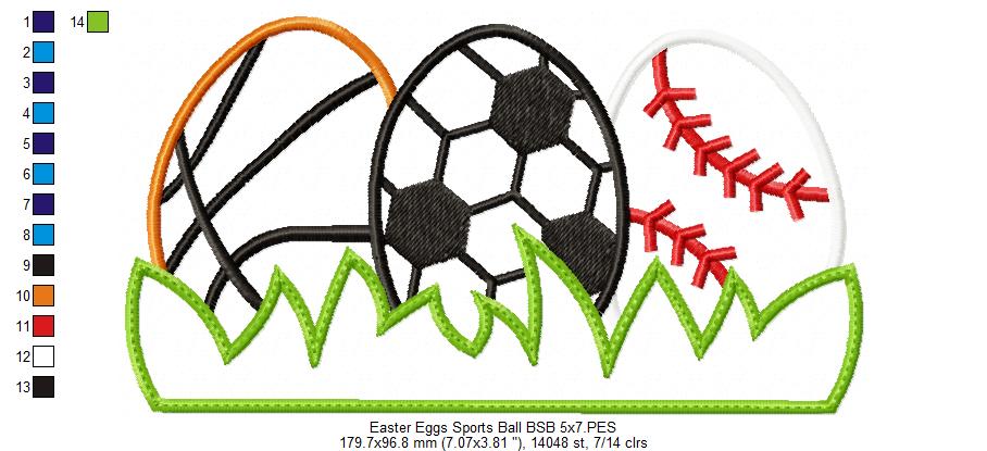 Easter Eggs Sports Balls - Applique - Basketball, Soccer and baseball