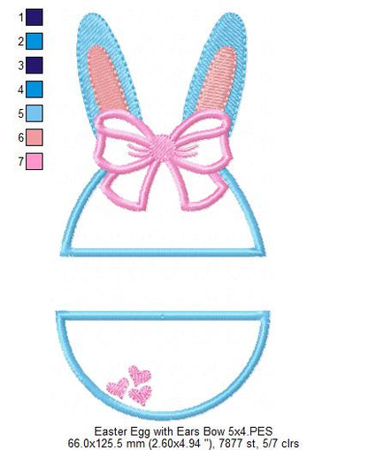 Easter Bunny Silhouette and Split Easter Egg - Applique - Set of 2 designs