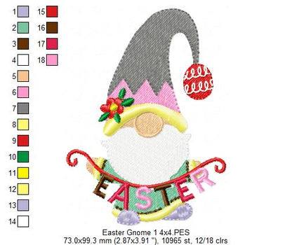 Easter Gnome - Fill Stitch - 4x4 5x7 6x10 7x12