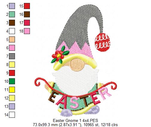 Easter Gnome - Fill Stitch - 4x4 5x7 6x10 7x12