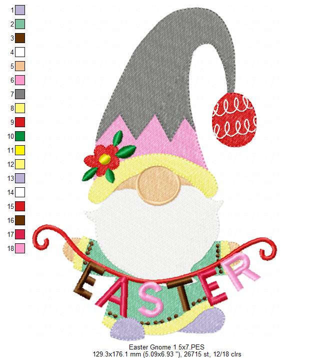Easter Gnome - Fill Stitch - 4x4 5x7 6x10 7x12