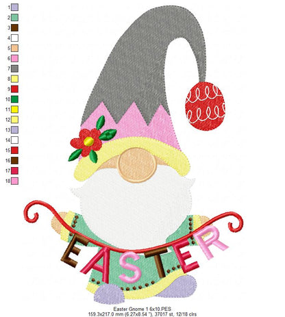 Easter Gnome - Fill Stitch - 4x4 5x7 6x10 7x12