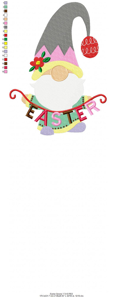 Easter Gnome - Fill Stitch - 4x4 5x7 6x10 7x12