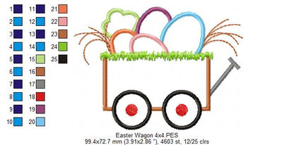 Easter Eggs and Carrot in Wagon - Applique