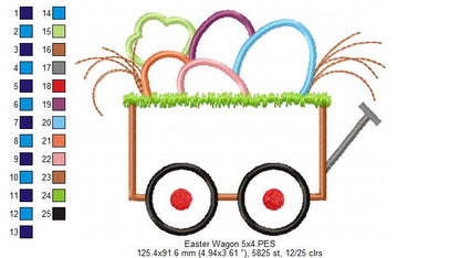 Easter Eggs and Carrot in Wagon - Applique