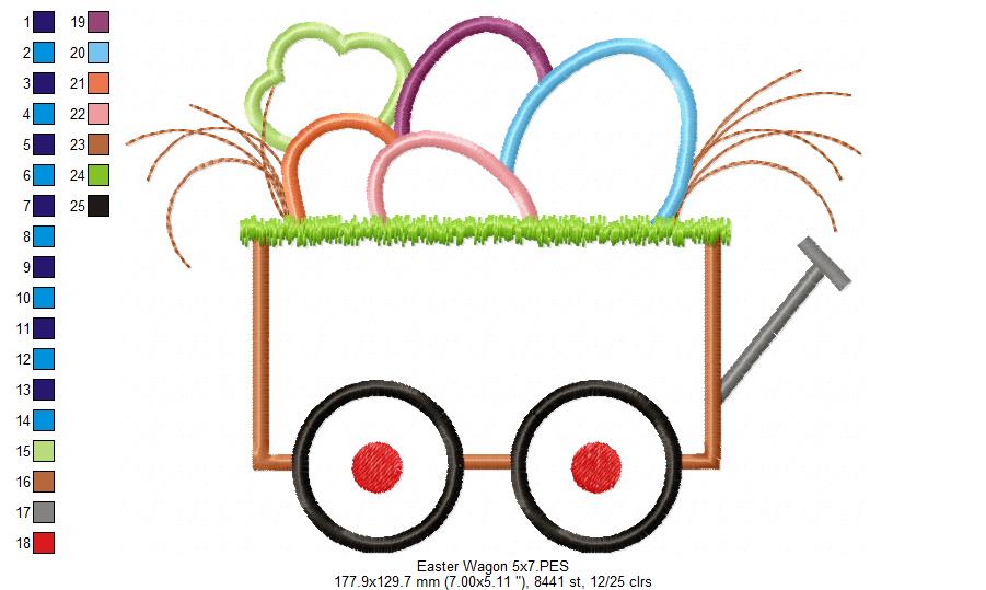 Easter Eggs and Carrot in Wagon - Applique