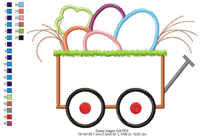 Easter Eggs and Carrot in Wagon - Applique