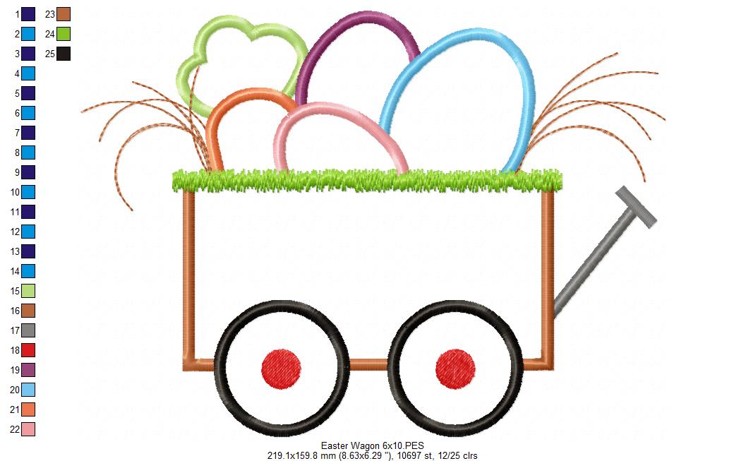 Easter Eggs and Carrot in Wagon - Applique